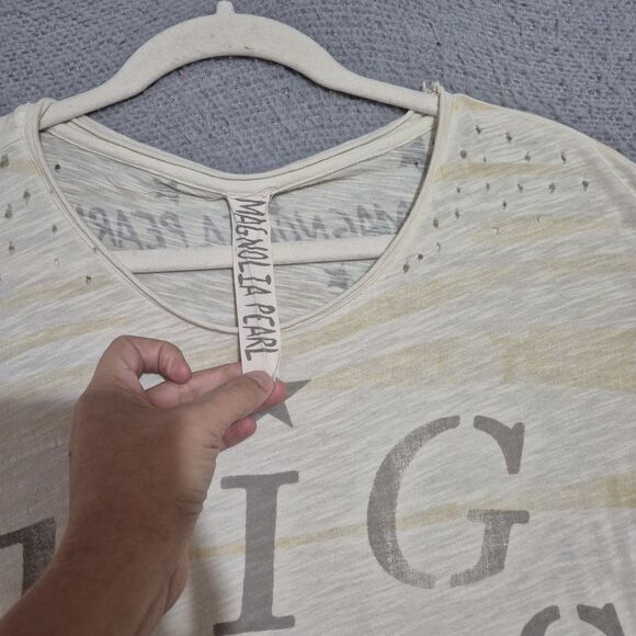 Magnolia Pearl Women's Big Boys Surfboards Cream Destressed Cotton Tee One Size - Picture 2 of 7